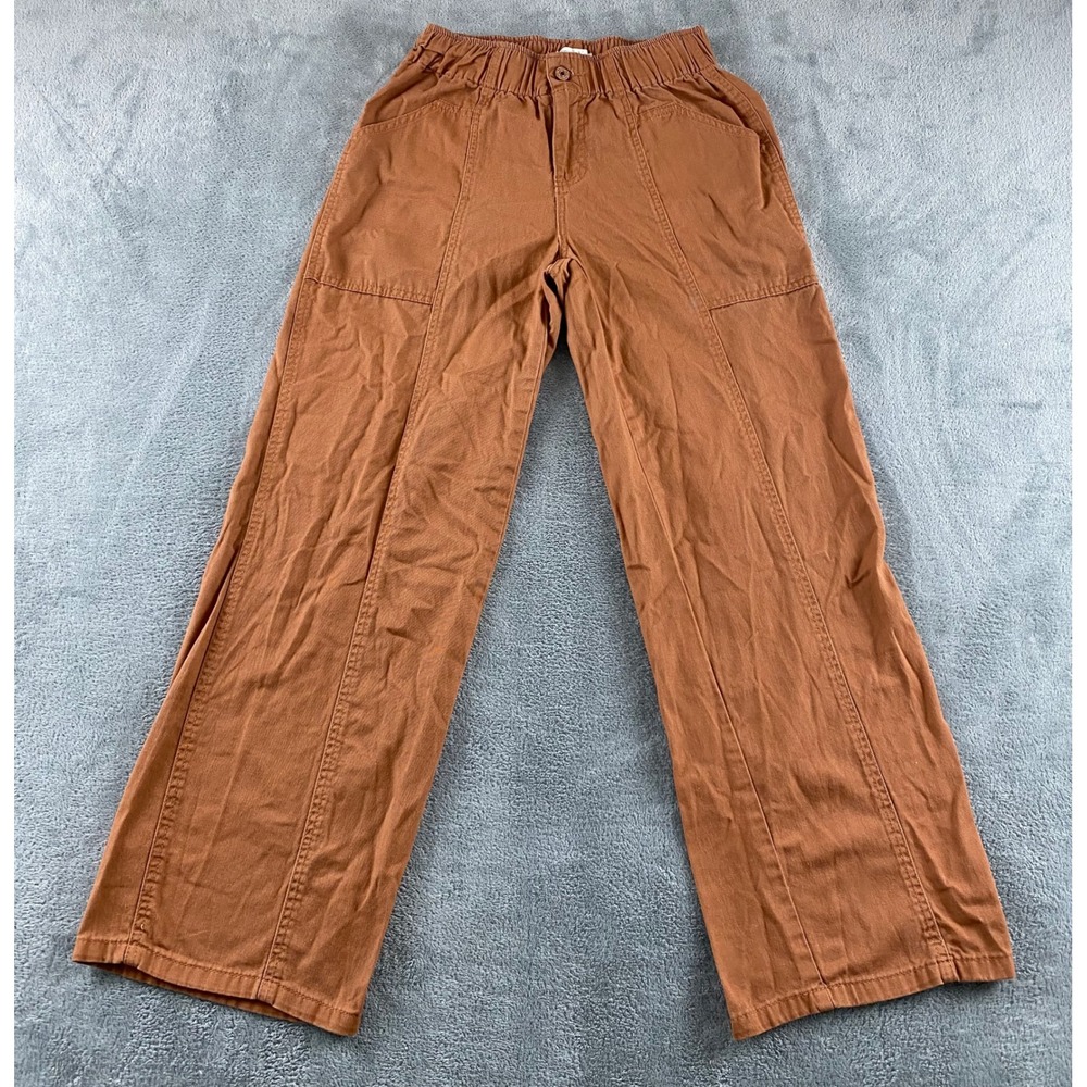 Happily Grey Women Rust Brown Cotton Wide Leg Utility Pants Size S High Rise